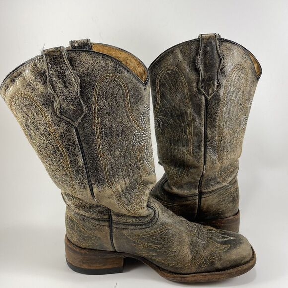 Corral Teens Wing & Cross Brown Distressed Square Toe Boots Big Girls Youth 4 - Picture 5 of 13